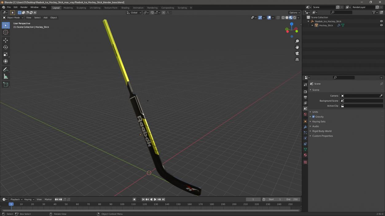 3D Reebok Ice Hockey Stick model