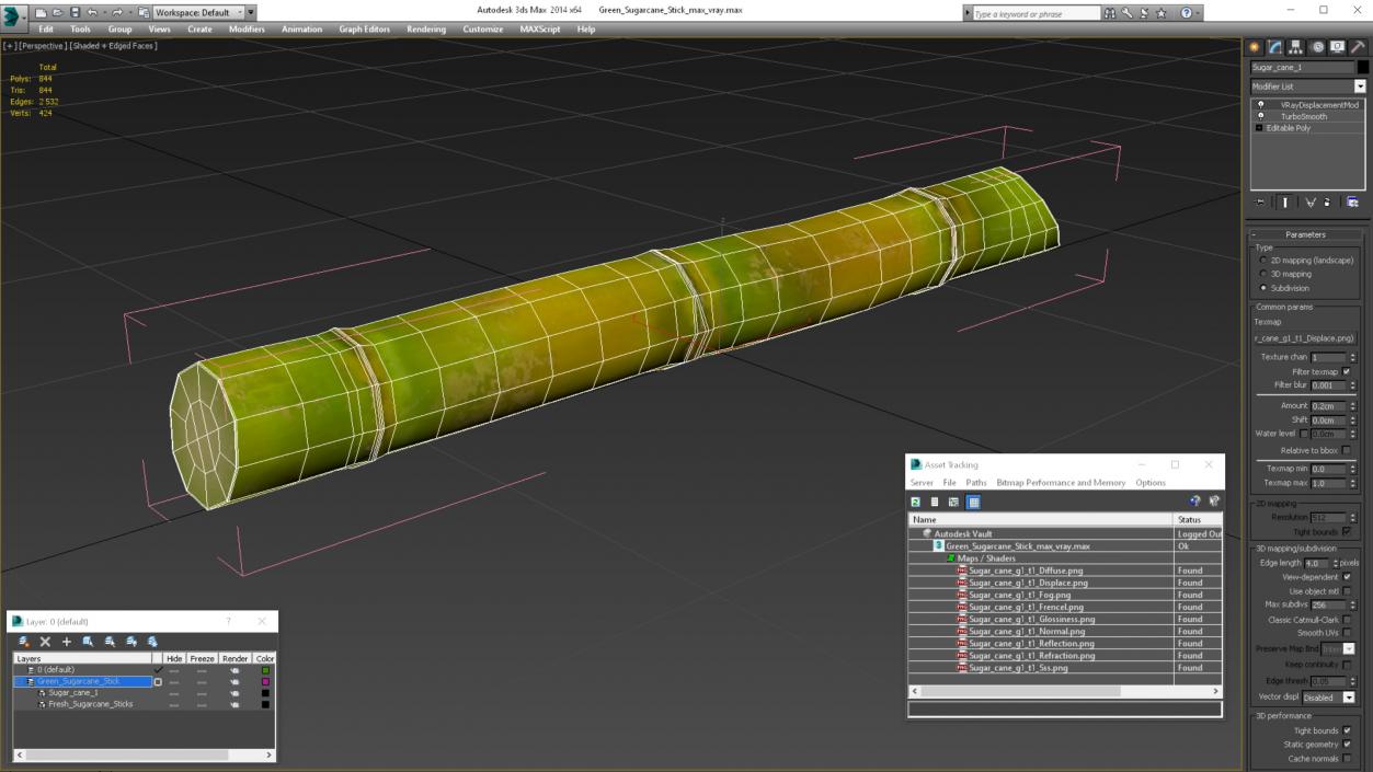 3D Green Sugarcane Stick