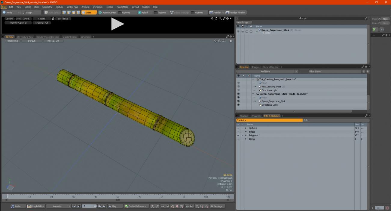 3D Green Sugarcane Stick