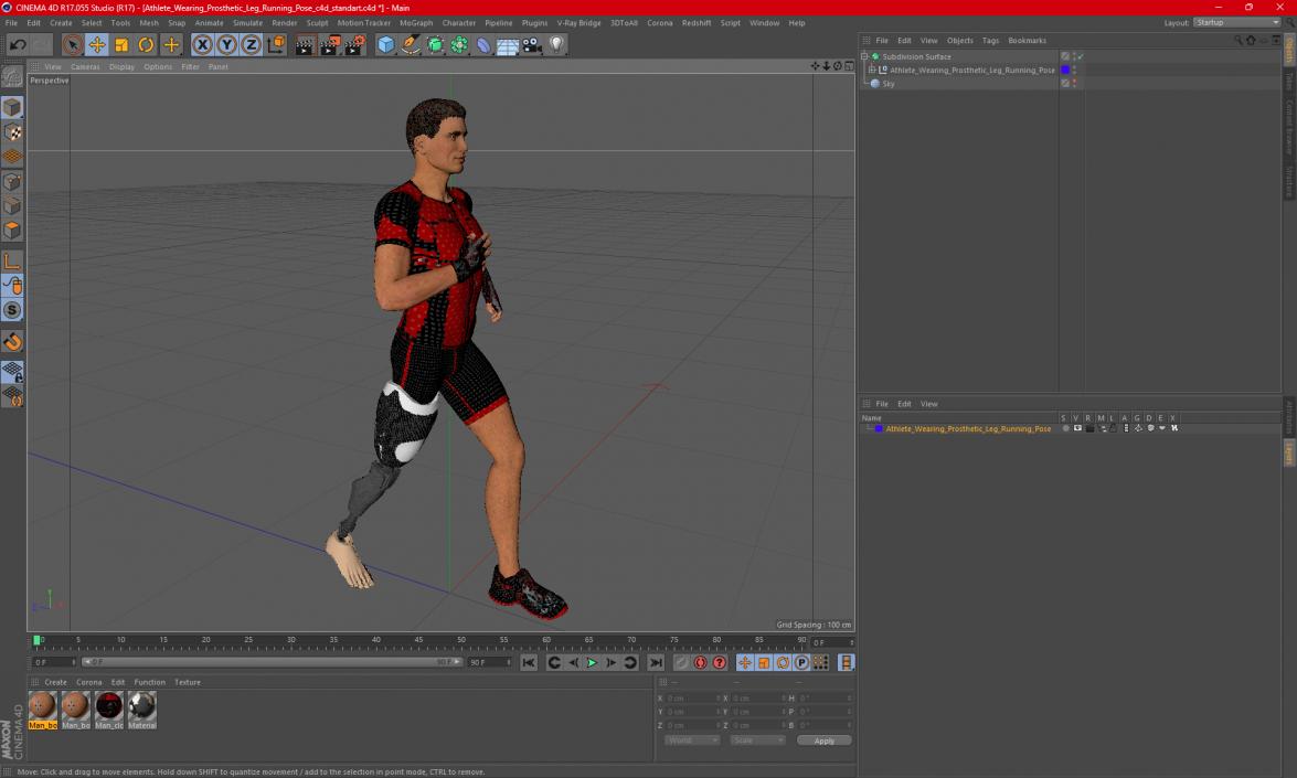 3D Athlete Wearing Prosthetic Leg Running Pose model