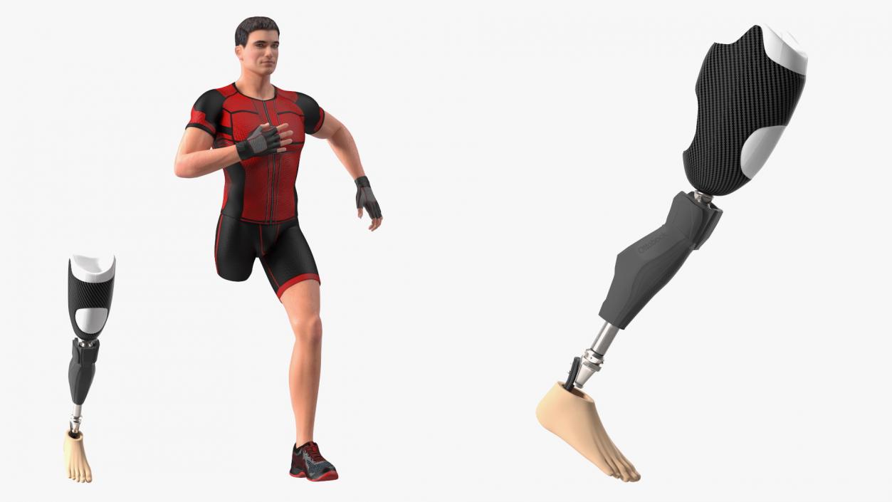 3D Athlete Wearing Prosthetic Leg Running Pose model