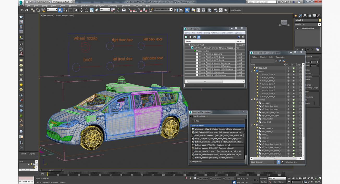 3D Self Driving Minivan Waymo NAIAS 3 Rigged