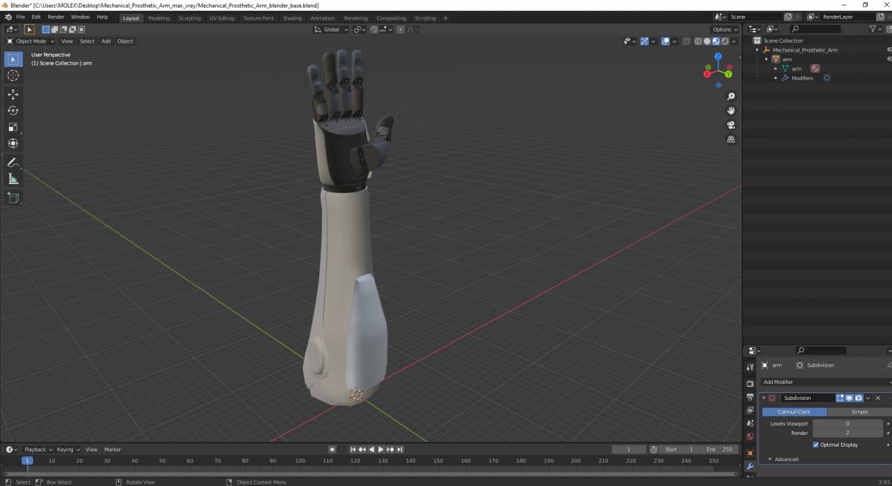 3D model Mechanical Prosthetic Arm