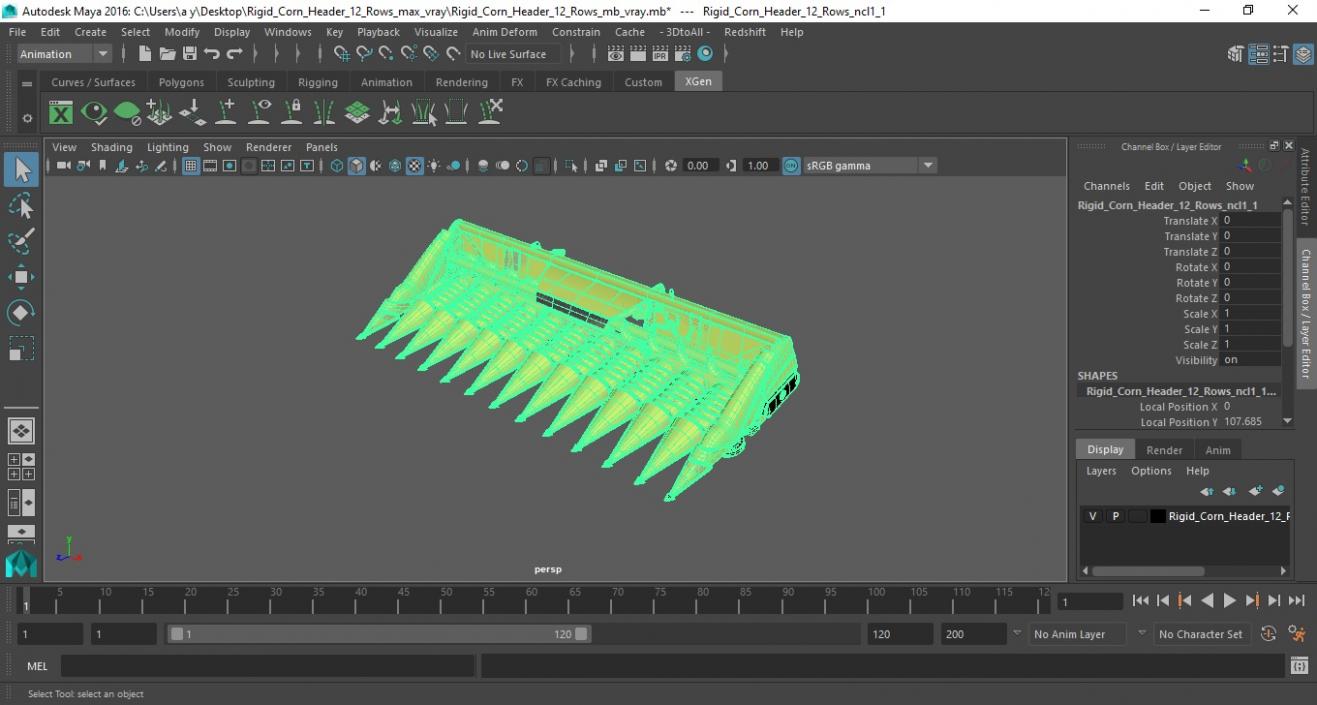 3D model Rigid Corn Header 12 Rows