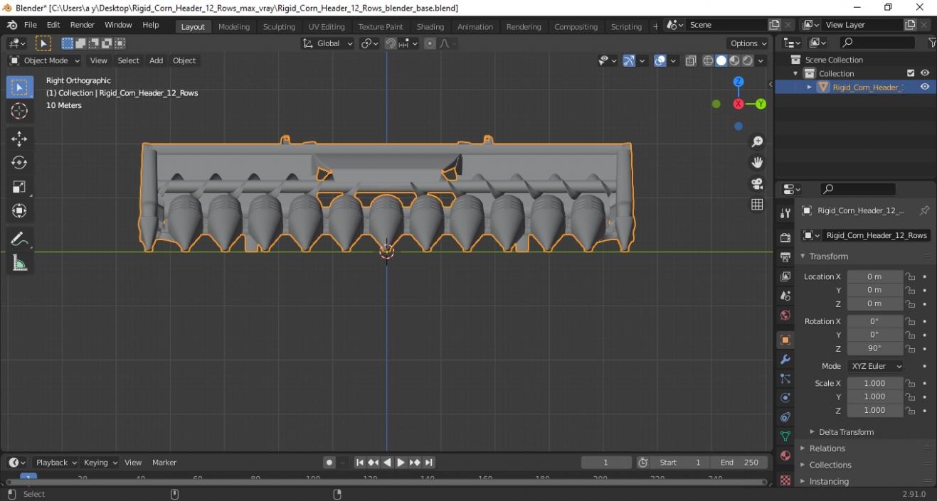 3D model Rigid Corn Header 12 Rows