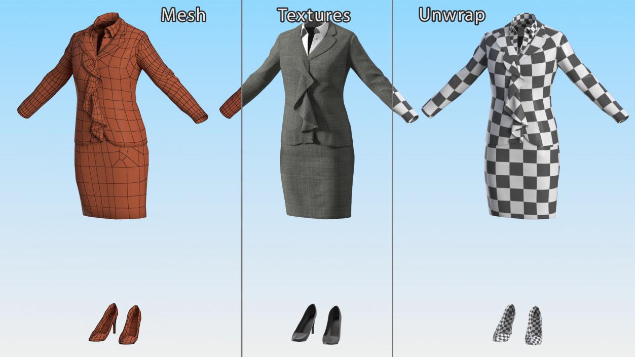 3D Womens Business Suit with High Heels