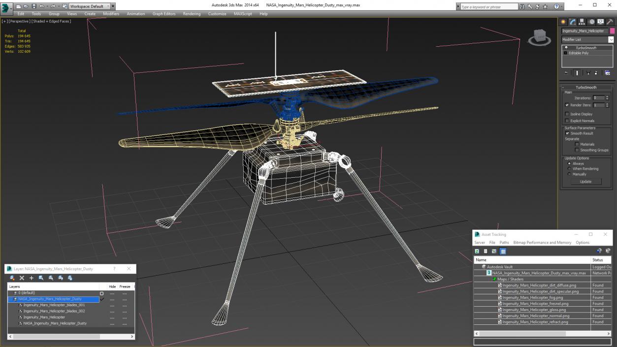 3D NASA Ingenuity Mars Helicopter Dusty