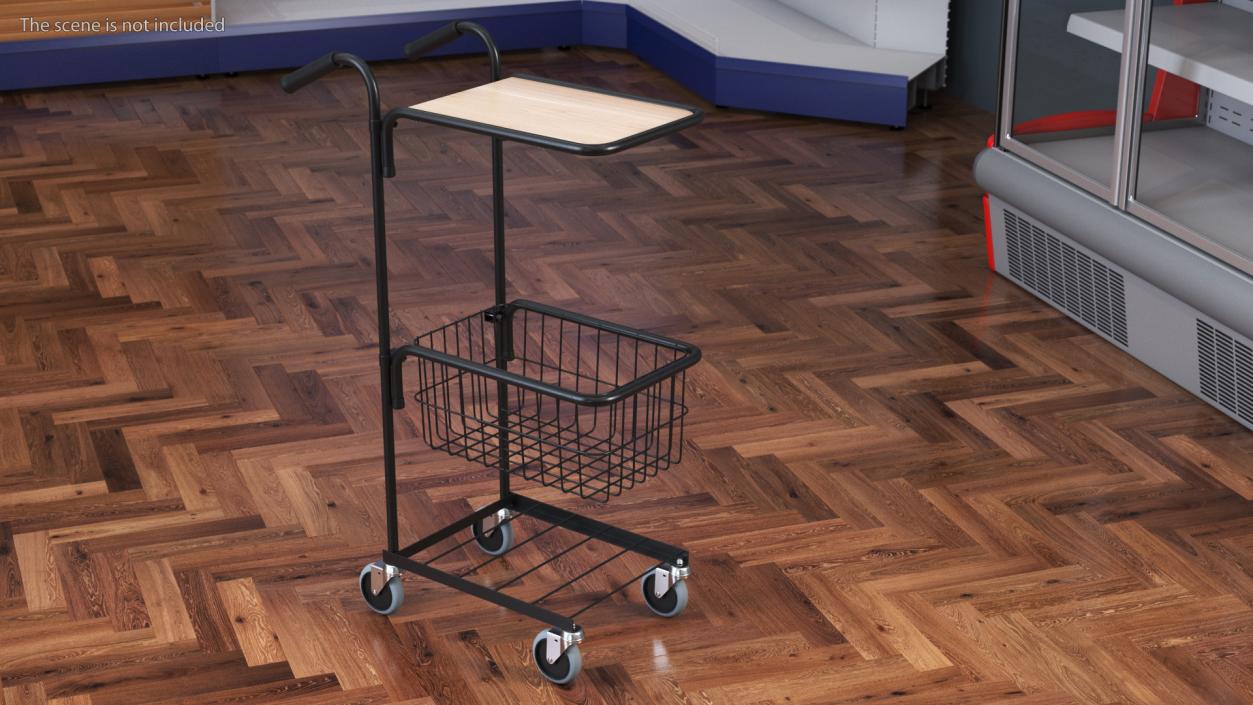 3D model Mini Trolley with Shelf and Basket Black