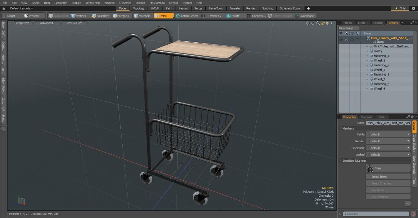 3D model Mini Trolley with Shelf and Basket Black