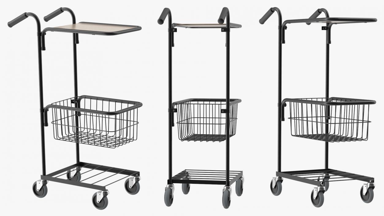 3D model Mini Trolley with Shelf and Basket Black