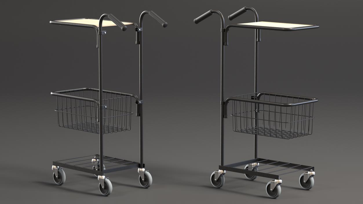 3D model Mini Trolley with Shelf and Basket Black