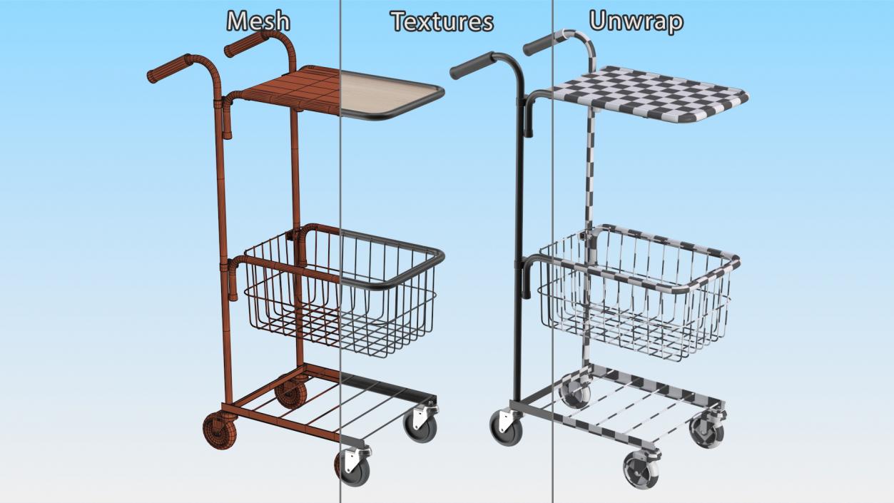 3D model Mini Trolley with Shelf and Basket Black