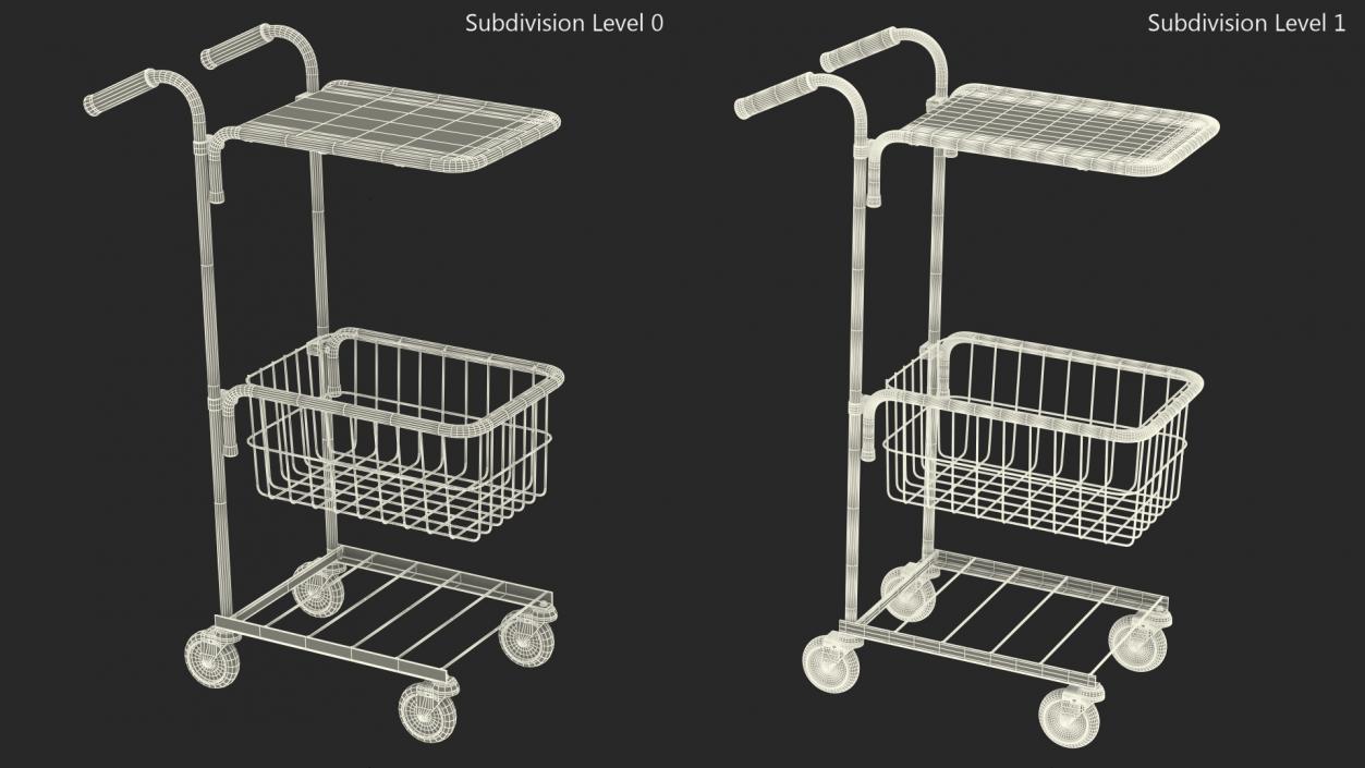 3D model Mini Trolley with Shelf and Basket Black