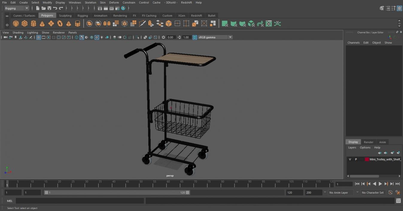 3D model Mini Trolley with Shelf and Basket Black