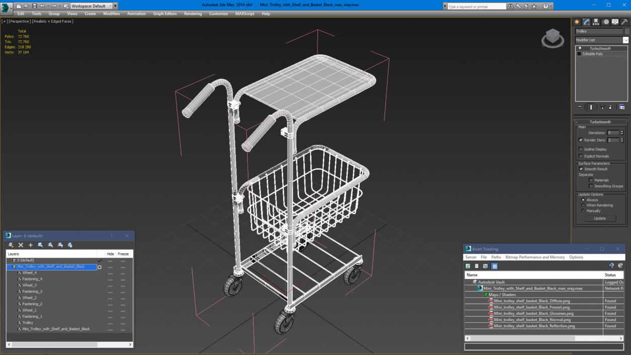 3D model Mini Trolley with Shelf and Basket Black