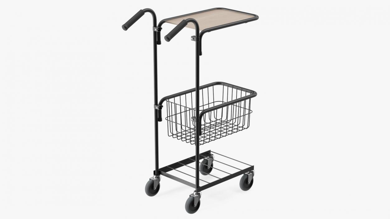 3D model Mini Trolley with Shelf and Basket Black