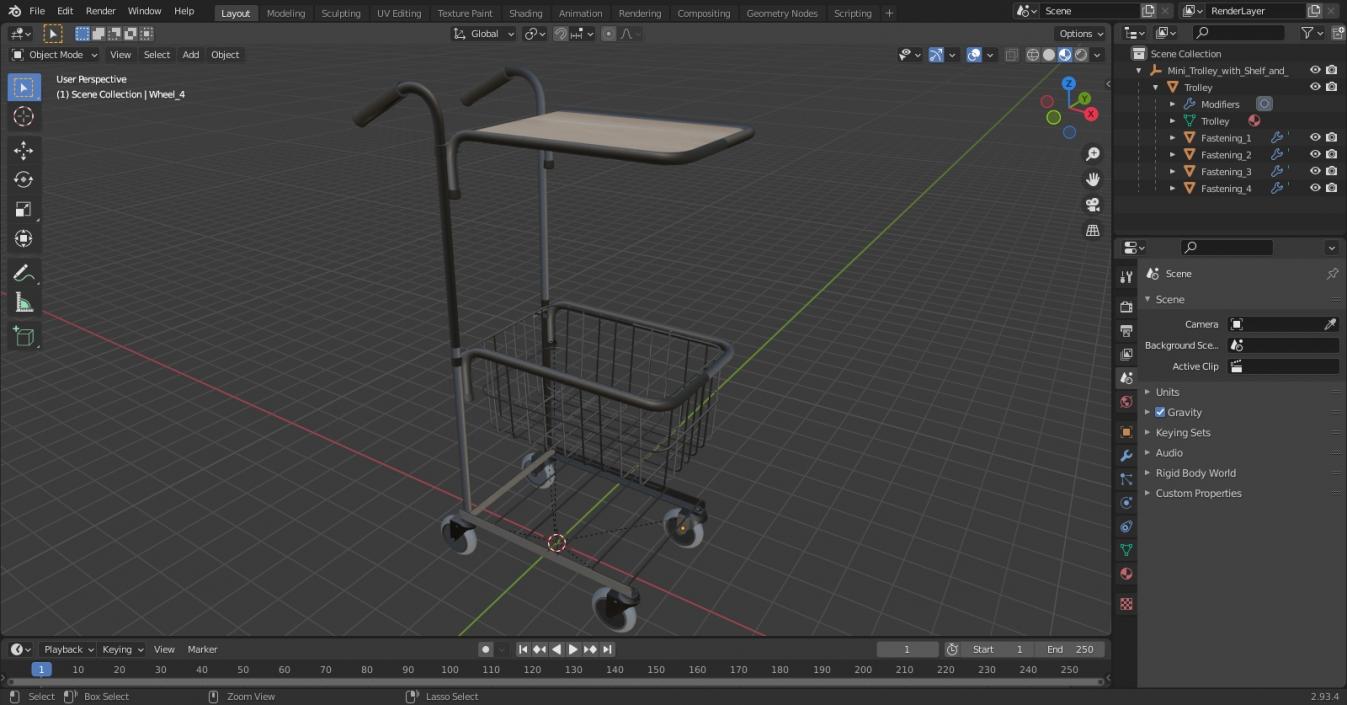 3D model Mini Trolley with Shelf and Basket Black