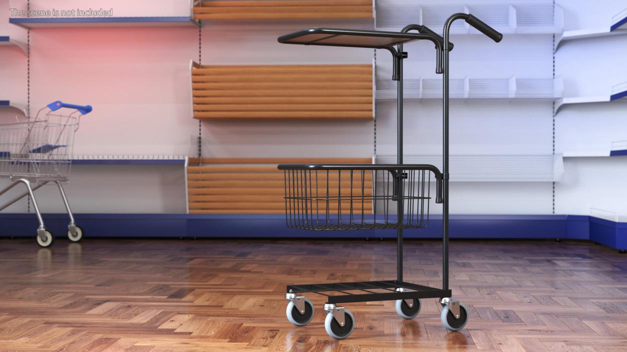 3D model Mini Trolley with Shelf and Basket Black