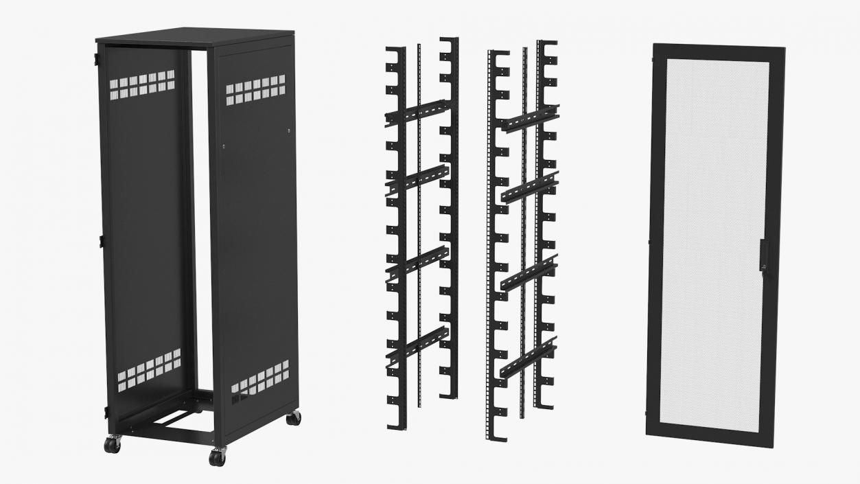 Floor Standing Rack Cabinet 42 Unit Black Empty 3D