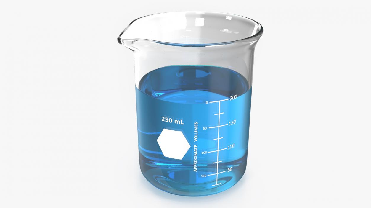 Measuring Beaker Blue Liquid 250ml 3D model