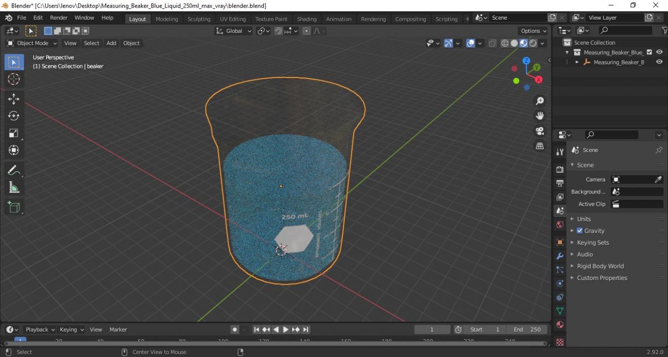 Measuring Beaker Blue Liquid 250ml 3D model