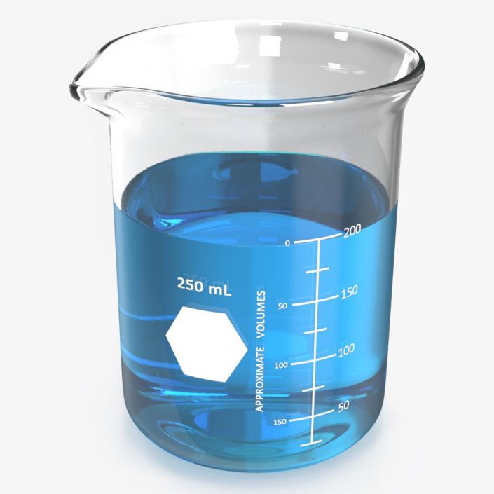 Measuring Beaker Blue Liquid 250ml 3D model