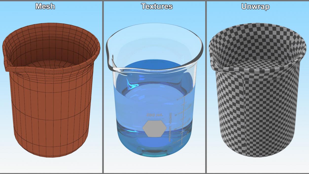 Measuring Beaker Blue Liquid 250ml 3D model