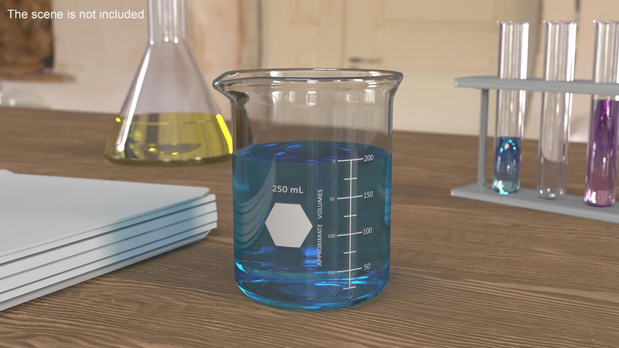 Measuring Beaker Blue Liquid 250ml 3D model