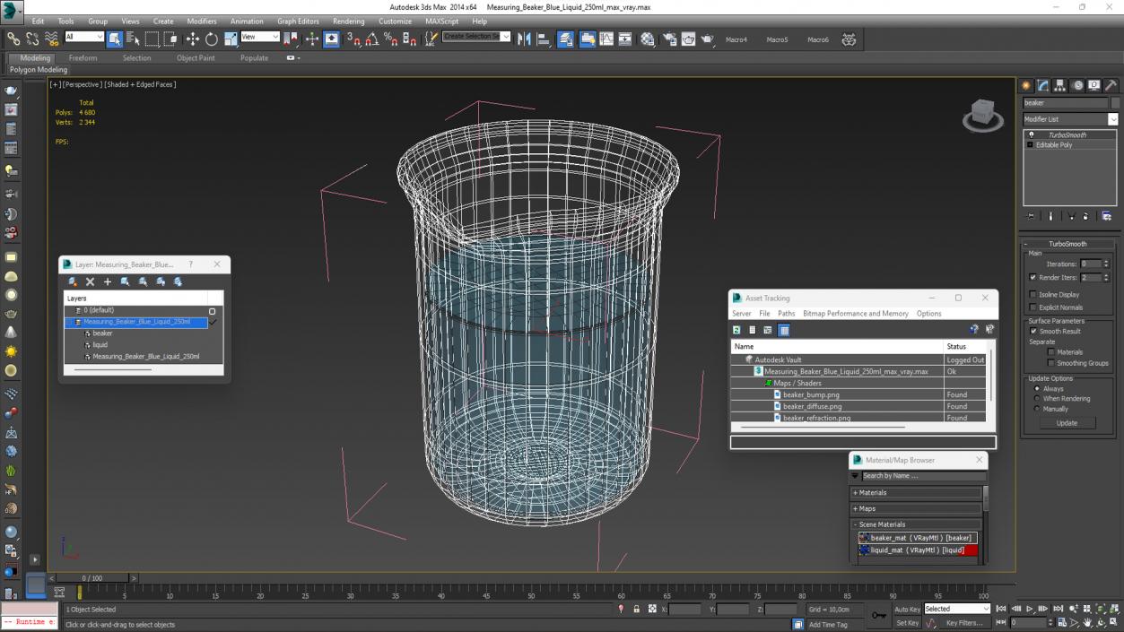 Measuring Beaker Blue Liquid 250ml 3D model