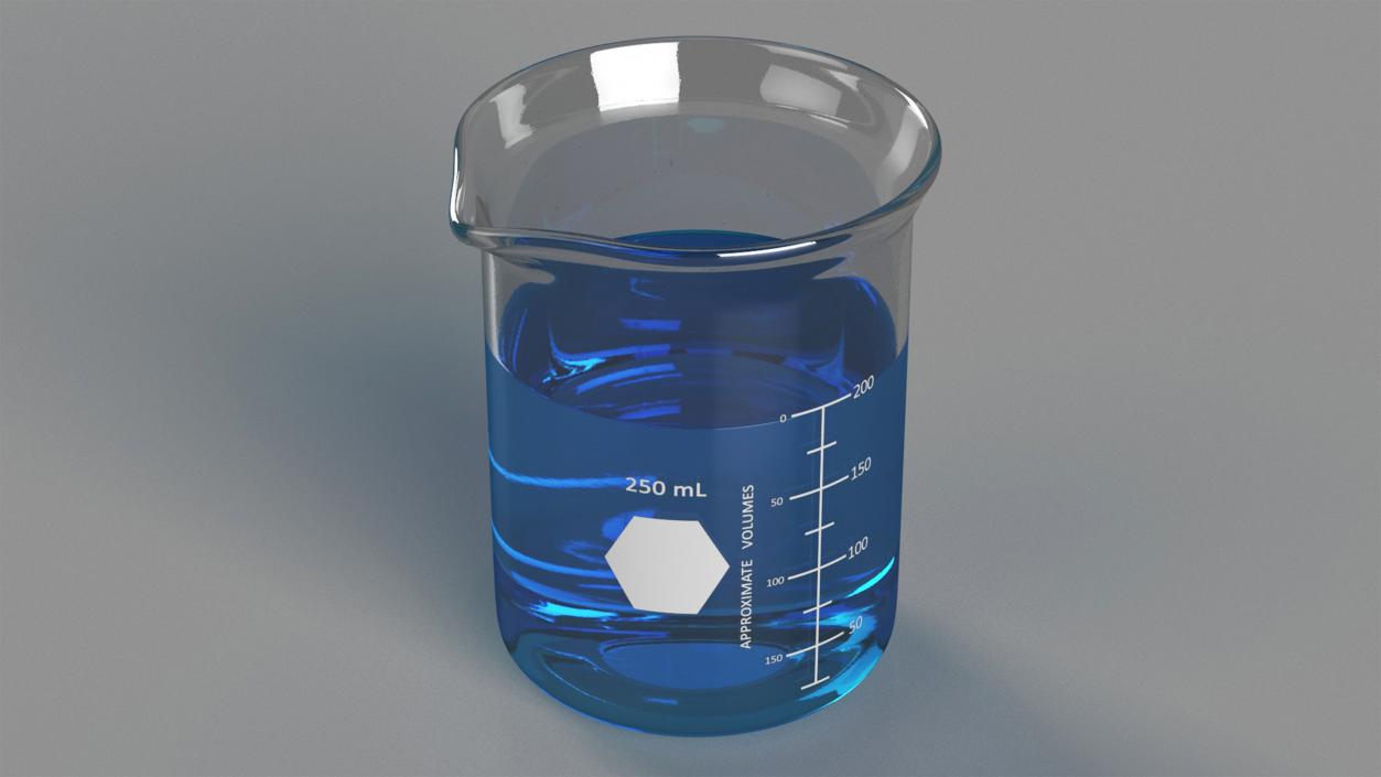 Measuring Beaker Blue Liquid 250ml 3D model