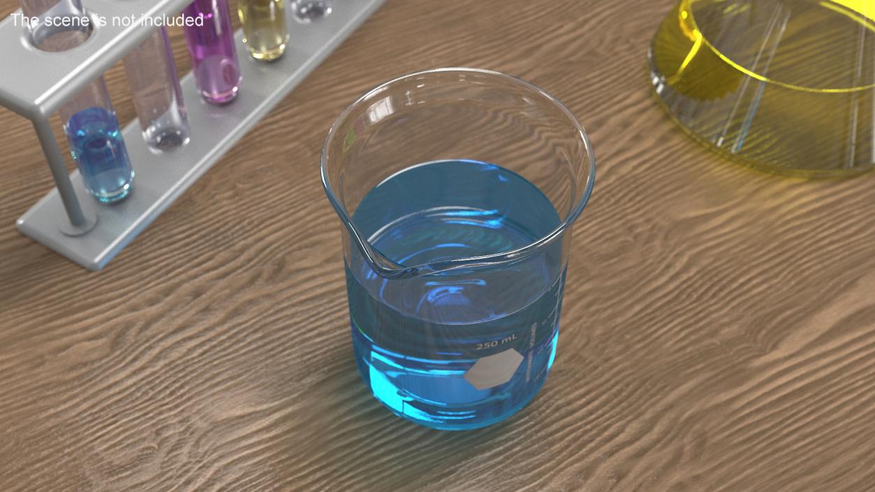 Measuring Beaker Blue Liquid 250ml 3D model