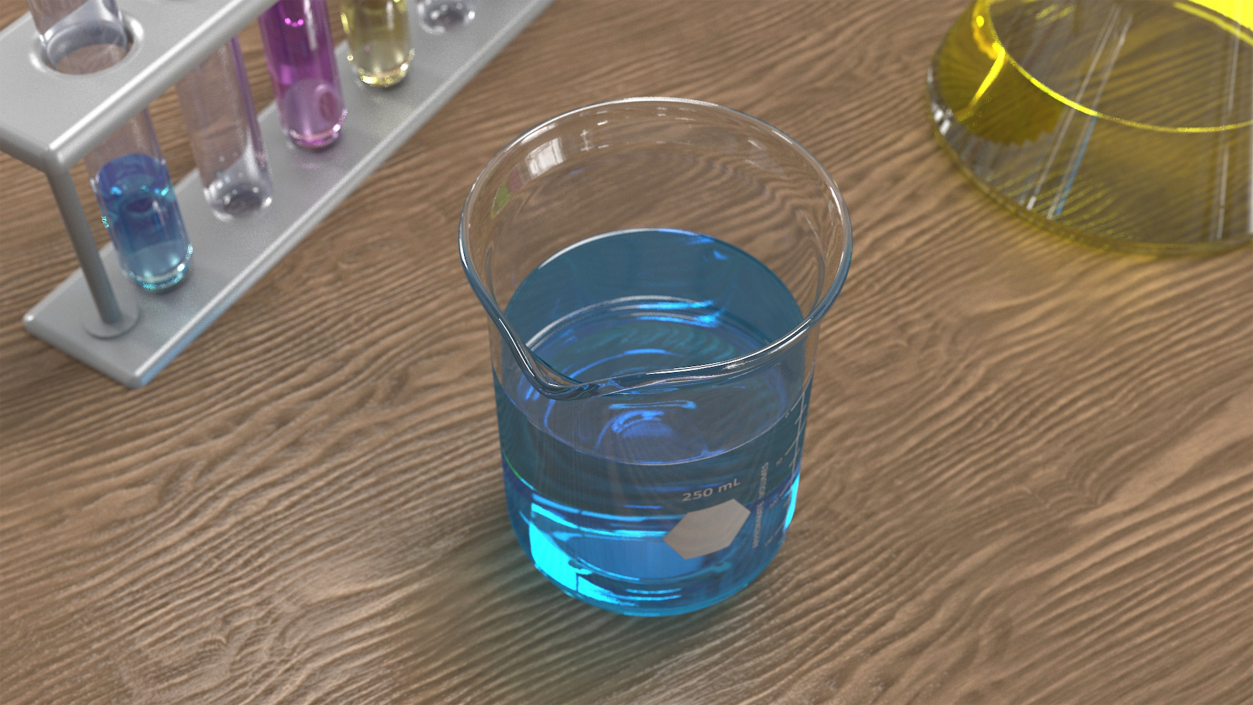 Measuring Beaker Blue Liquid 250ml 3D model