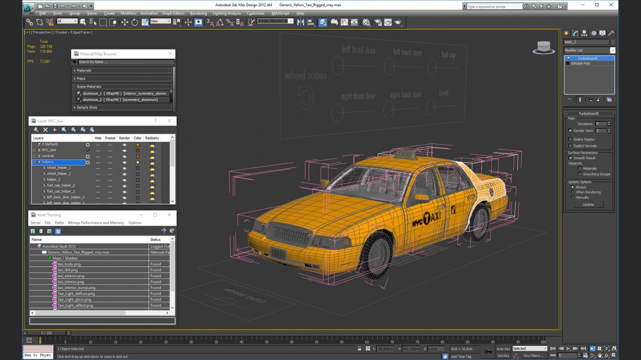 3D Generic Yellow Taxi Rigged