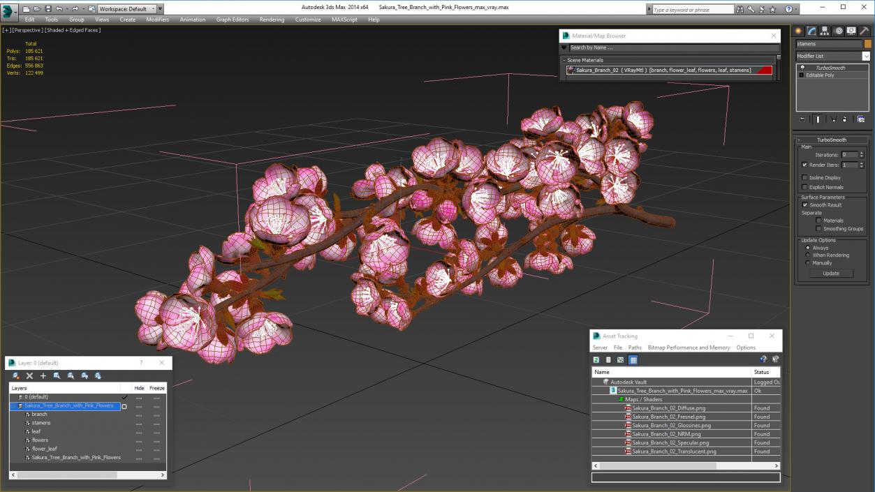 3D Sakura Tree Branch with Pink Flowers