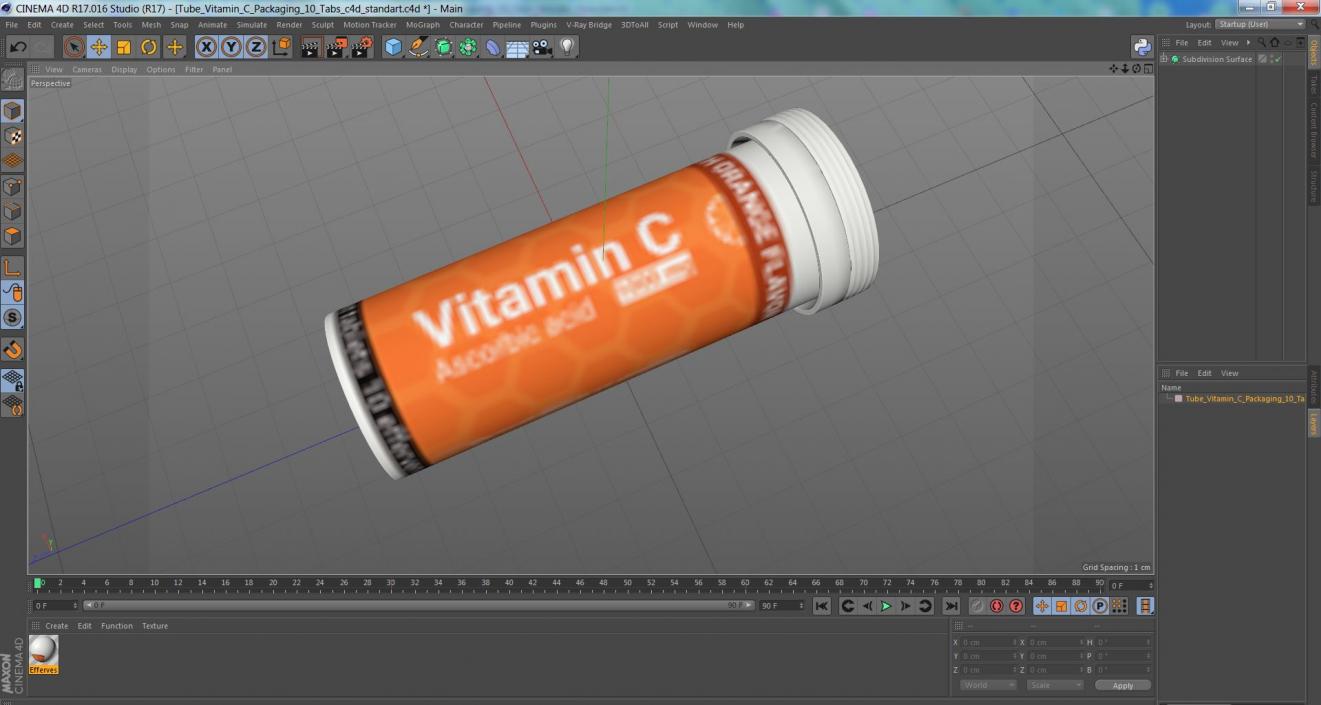 Tube Vitamin C Packaging 10 Tabs 3D