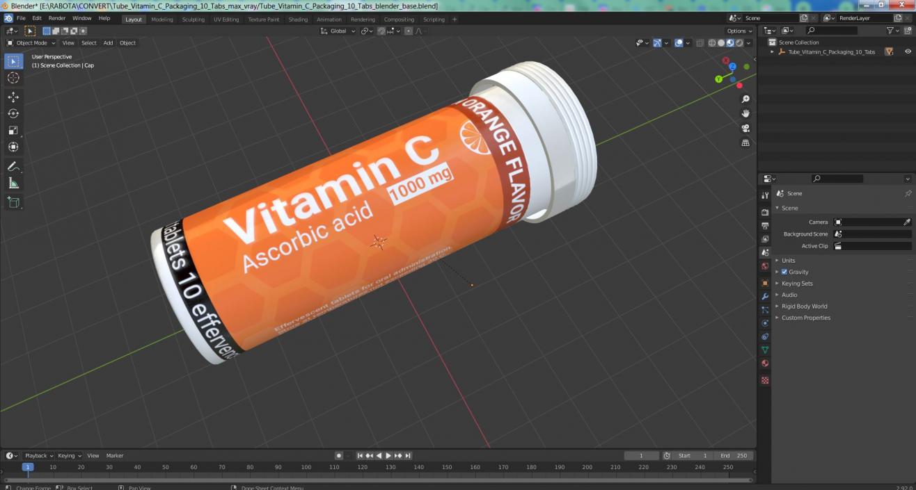 Tube Vitamin C Packaging 10 Tabs 3D