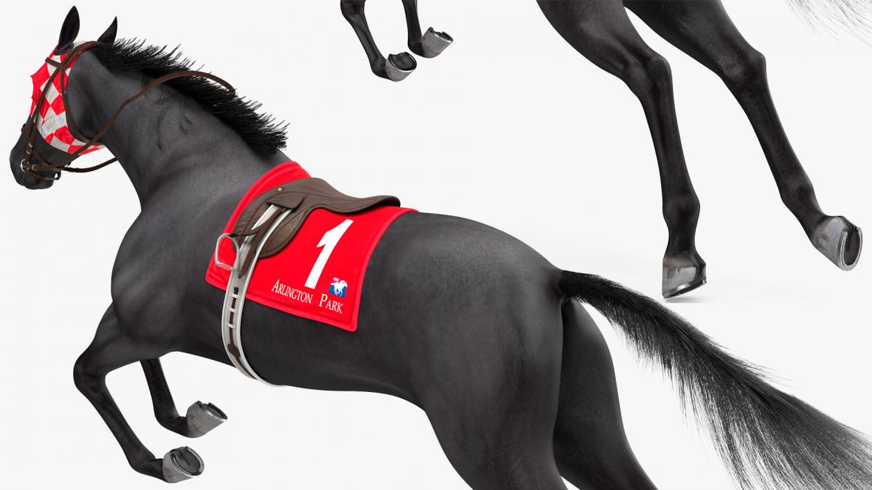 3D model Jumping Black Racing Horse Fur