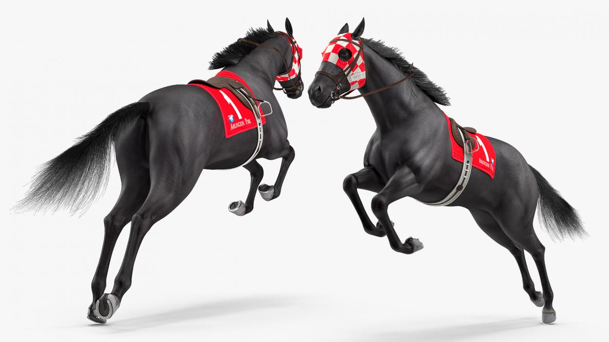 3D model Jumping Black Racing Horse Fur