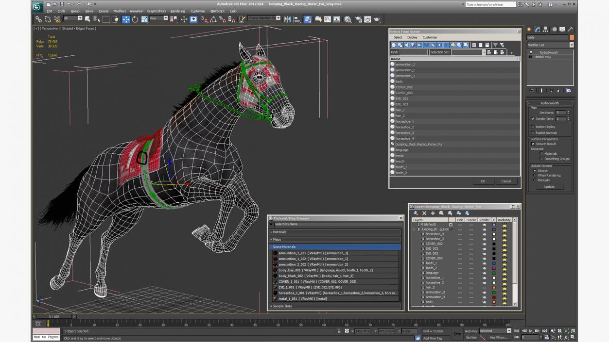 3D model Jumping Black Racing Horse Fur