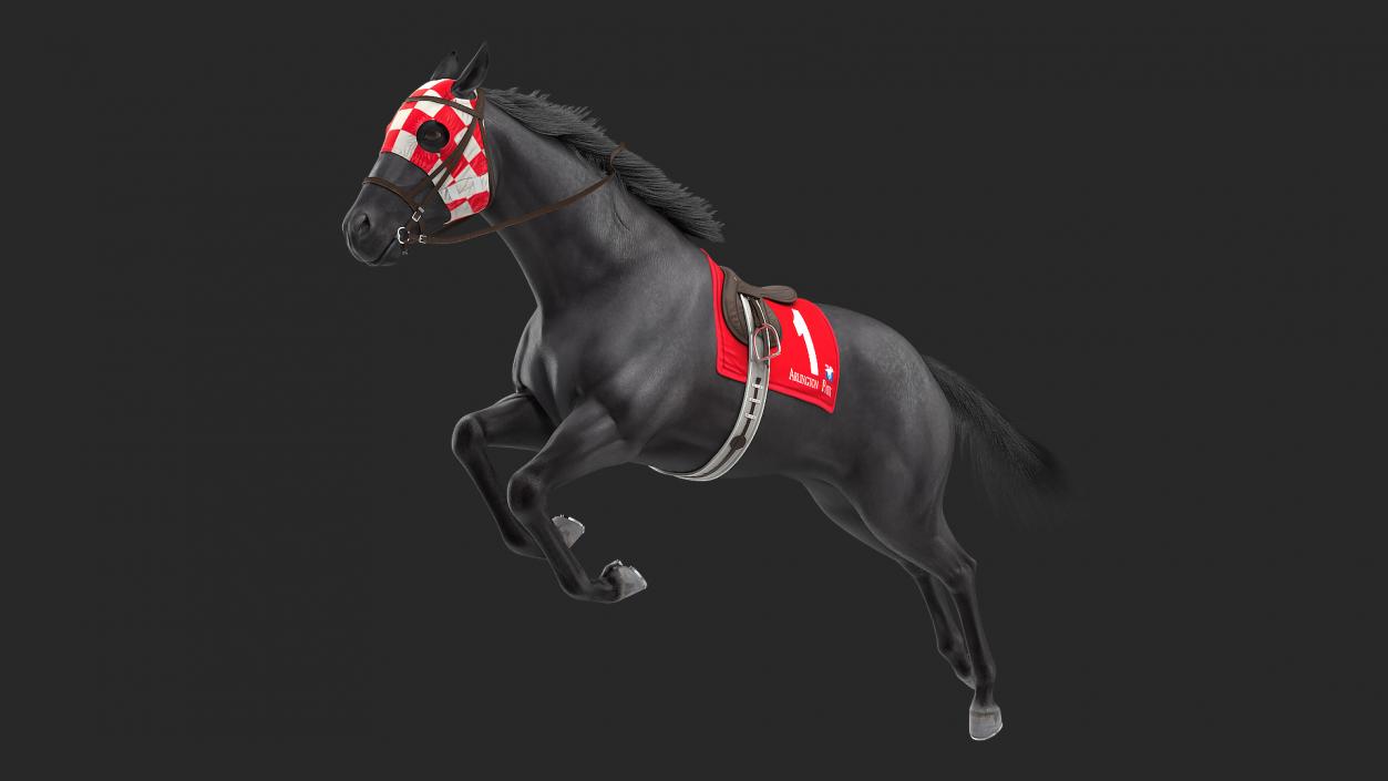 3D model Jumping Black Racing Horse Fur