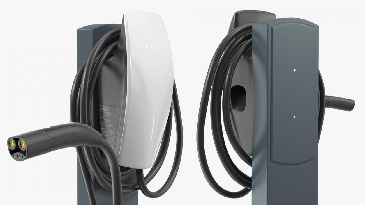 3D White EV Charging Station Tesla on Pedestal model