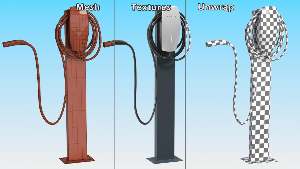 3D White EV Charging Station Tesla on Pedestal model