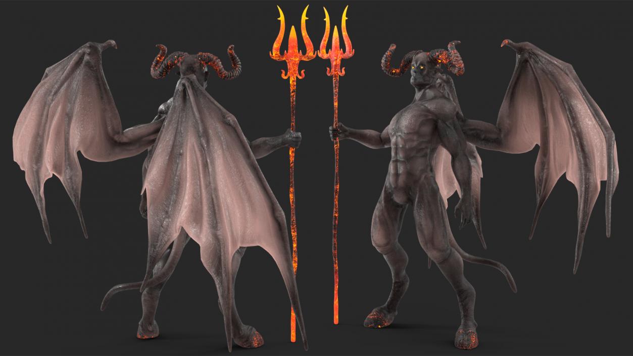 3D model Devil Character with Trident Rigged