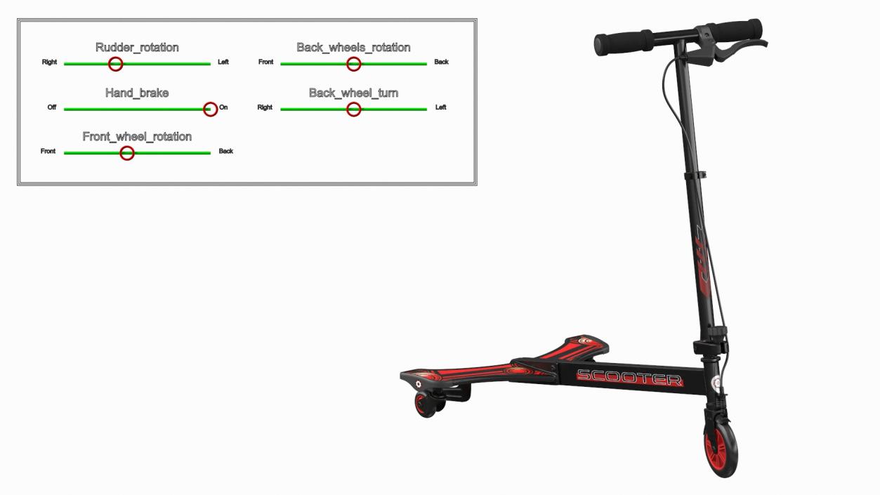 PowerWing Scooter Black Red Rigged 3D model