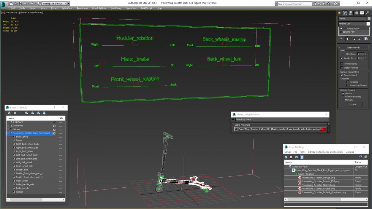 PowerWing Scooter Black Red Rigged 3D model