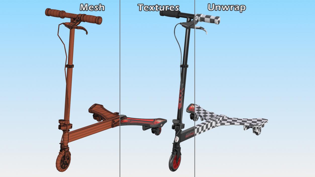 PowerWing Scooter Black Red Rigged 3D model