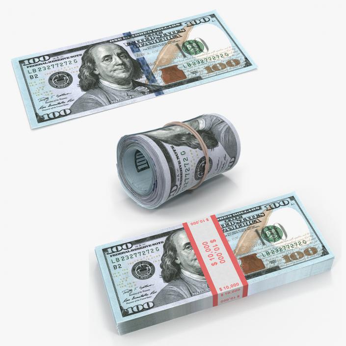 3D New 100 Dollar Bills 3D Models Collection