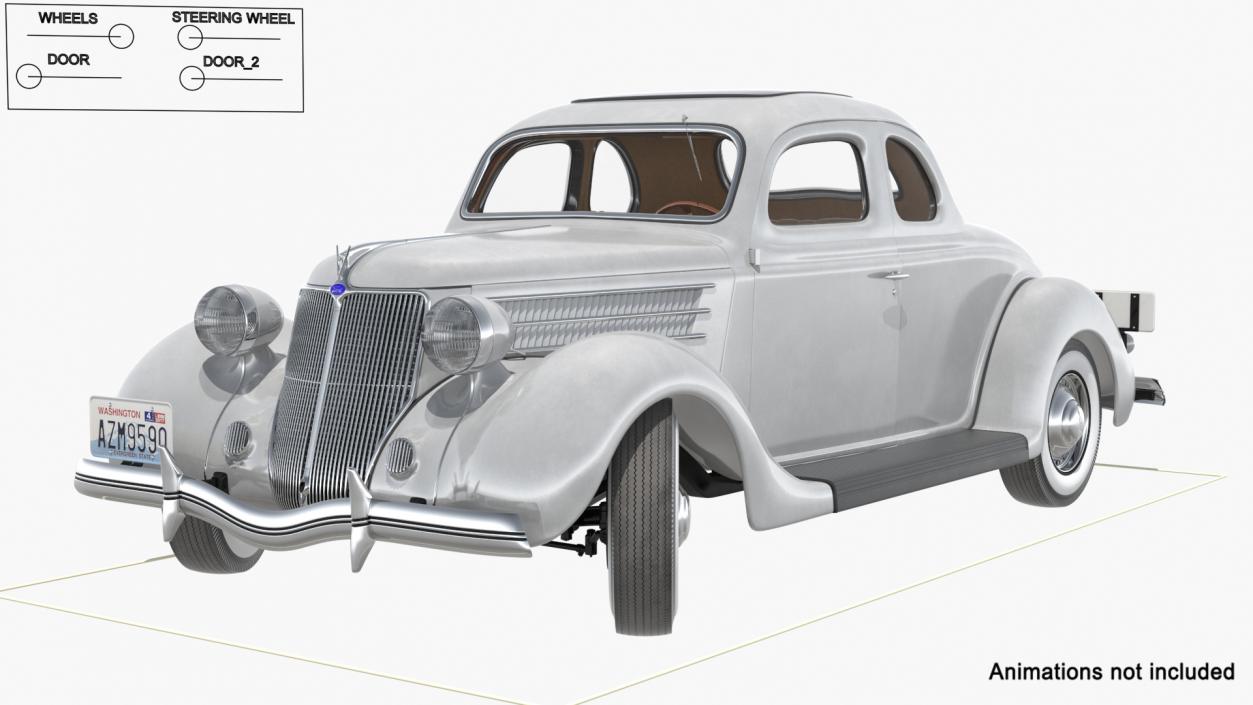 1936 Ford V8 Coupe Metallic Rigged 3D model