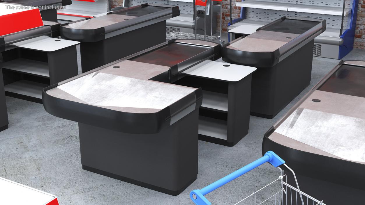 3D model Supermarket Checkout Counters Set Grey Rigged