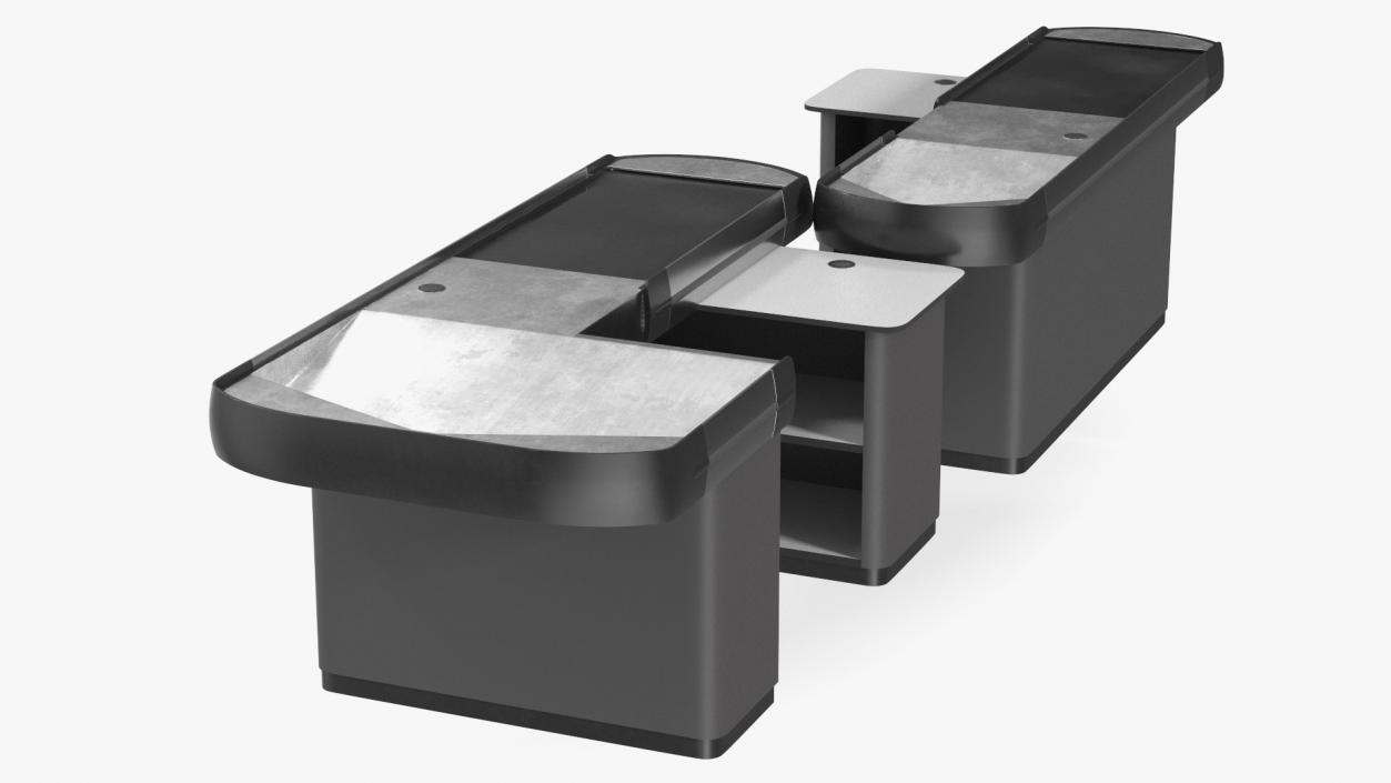 3D model Supermarket Checkout Counters Set Grey Rigged